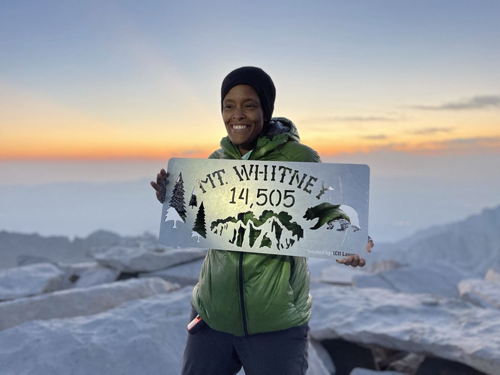Crystal Gail Welcome at the summit of Mt Whitney in 2021